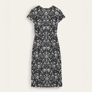 Boden Black White Floral Cotton Jersey Midi Dress Size 8 NWOT Short Sleeve